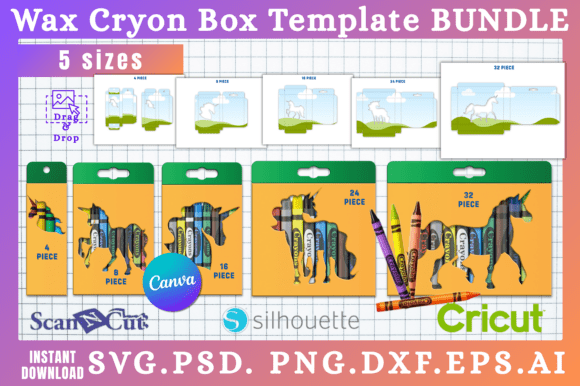 Download 5 Sizes Unicorn Crayon Box SVG Template - Crayon box svg Collection